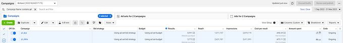 Facebook Ads Manager showing Botland's Poland sales campaigns