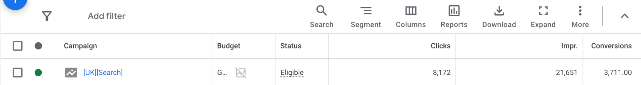 Google Ads Search campaign for Warren James: 8,172 clicks and 3,711 conversions