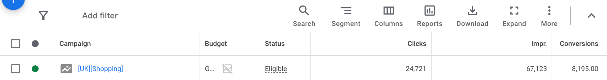 Google Ads Shopping campaign for Warren James: 24,721 clicks and 8,195 conversions