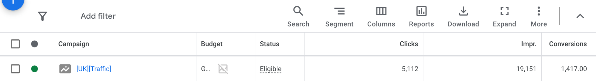 Google Ads traffic campaign for Warren James: 5,112 clicks and 1,417 conversions